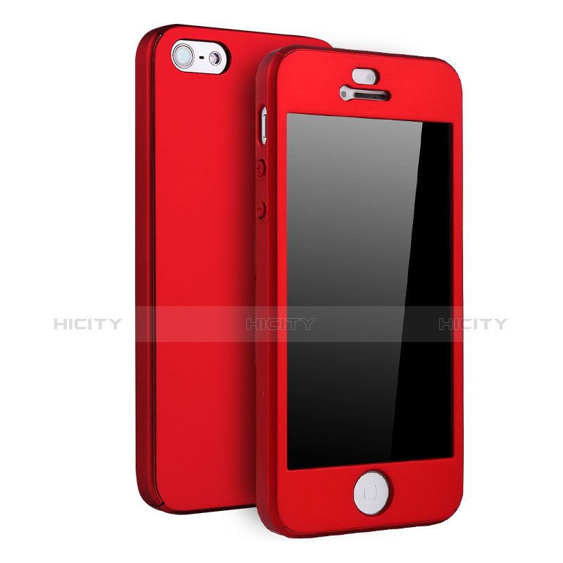 Coque Plastique Mat Protection Integrale 360 Degres Avant et Arriere Etui Housse pour Apple iPhone SE Rouge Plus