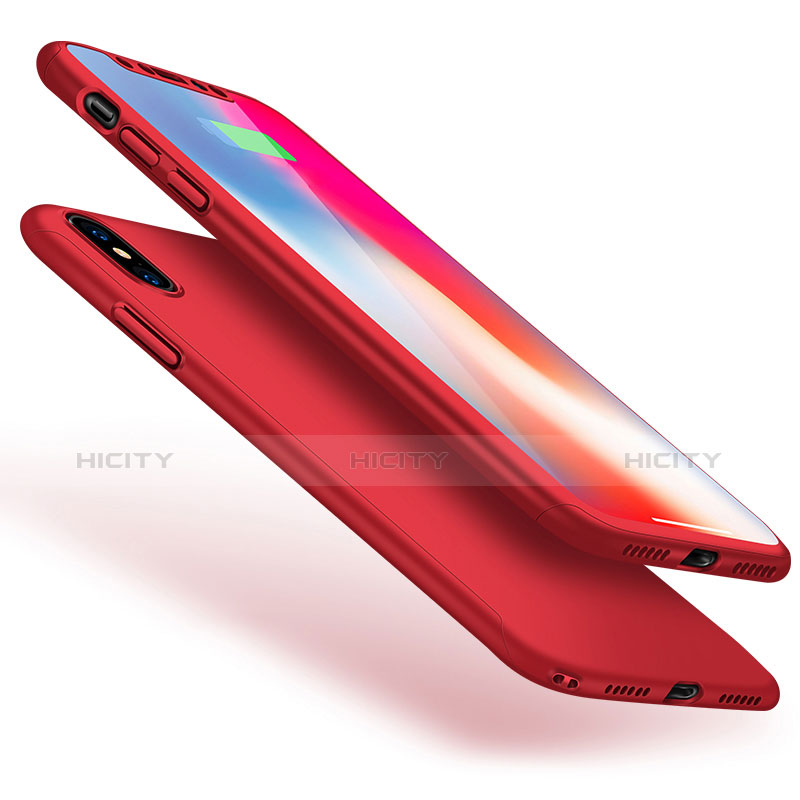 Coque Plastique Mat Protection Integrale 360 Degres Avant et Arriere Etui Housse pour Apple iPhone X Rouge Plus