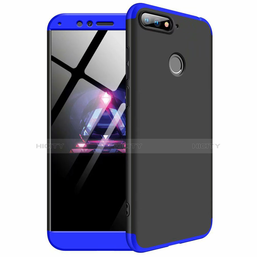 Coque Plastique Mat Protection Integrale 360 Degres Avant et Arriere Etui Housse pour Huawei Y6 (2018) Bleu et Noir Plus