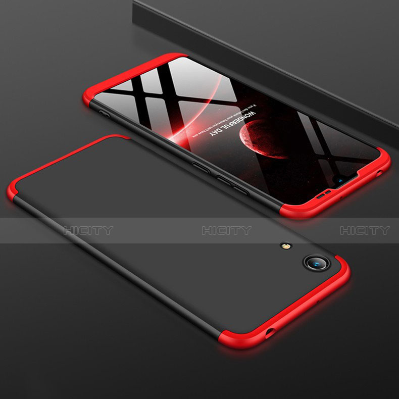 Coque Plastique Mat Protection Integrale 360 Degres Avant et Arriere Etui Housse pour Huawei Y6 (2019) Rouge et Noir Plus