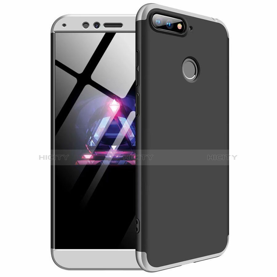 Coque Plastique Mat Protection Integrale 360 Degres Avant et Arriere Etui Housse pour Huawei Y6 Prime (2018) Argent et Noir Plus