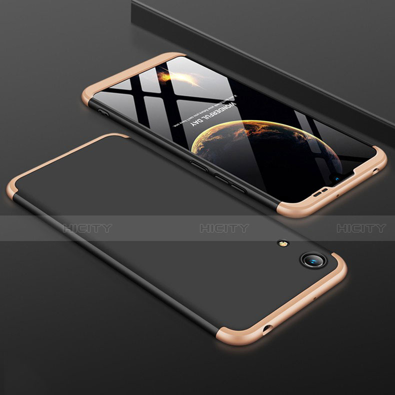 Coque Plastique Mat Protection Integrale 360 Degres Avant et Arriere Etui Housse pour Huawei Y6 Pro (2019) Or et Noir Plus