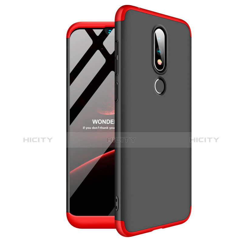 Coque Plastique Mat Protection Integrale 360 Degres Avant et Arriere Etui Housse pour Nokia 6.1 Plus Rouge et Noir Plus