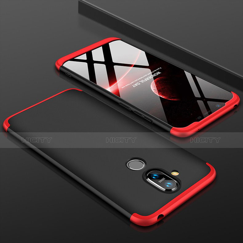 Coque Plastique Mat Protection Integrale 360 Degres Avant et Arriere Etui Housse pour Nokia 7.1 Plus Rouge et Noir Plus