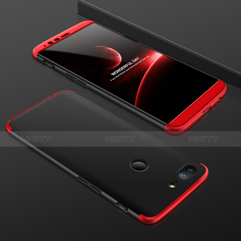 Coque Plastique Mat Protection Integrale 360 Degres Avant et Arriere Etui Housse pour OnePlus 5T A5010 Rouge et Noir Plus