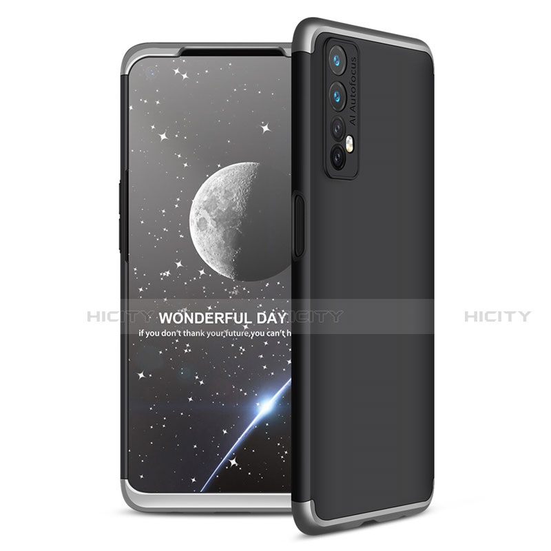 Coque Plastique Mat Protection Integrale 360 Degres Avant et Arriere Etui Housse pour Realme 7 Argent et Noir Plus