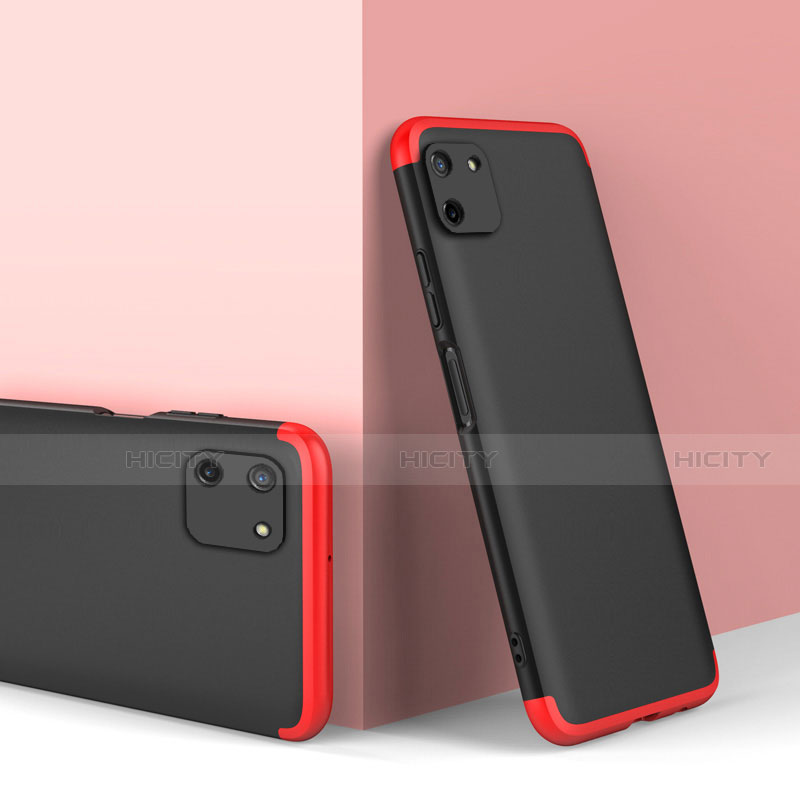 Coque Plastique Mat Protection Integrale 360 Degres Avant et Arriere Etui Housse pour Realme C11 Rouge et Noir Plus