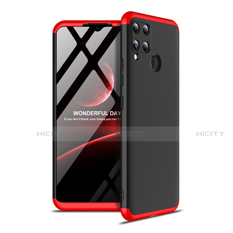 Coque Plastique Mat Protection Integrale 360 Degres Avant et Arriere Etui Housse pour Realme C15 Rouge et Noir Plus