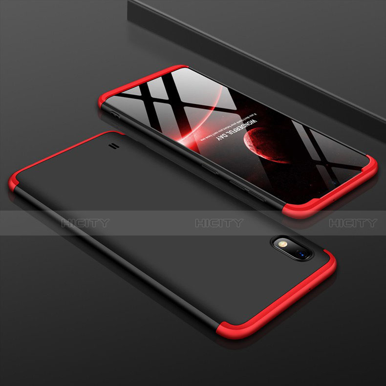 Coque Plastique Mat Protection Integrale 360 Degres Avant et Arriere Etui Housse pour Samsung Galaxy A10 Rouge et Noir Plus