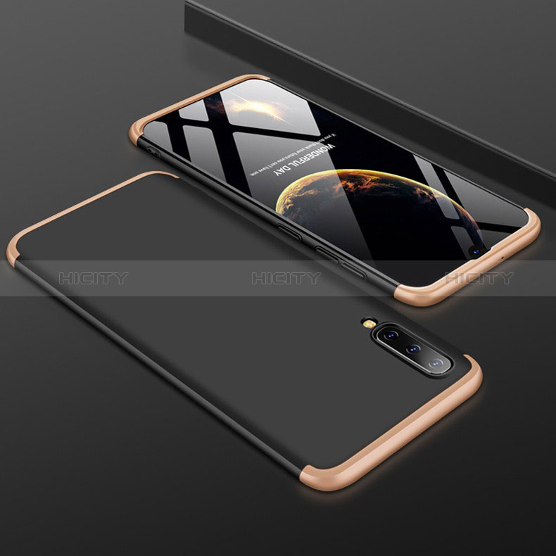 Coque Plastique Mat Protection Integrale 360 Degres Avant et Arriere Etui Housse pour Samsung Galaxy A50S Or et Noir Plus