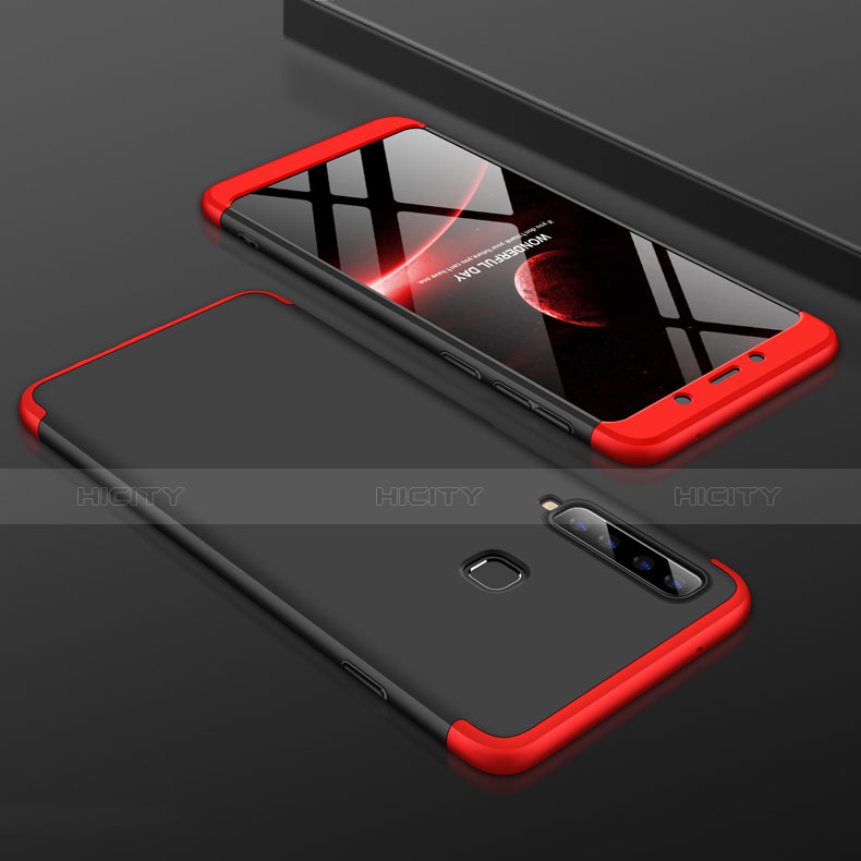 Coque Plastique Mat Protection Integrale 360 Degres Avant et Arriere Etui Housse pour Samsung Galaxy A9s Rouge et Noir Plus