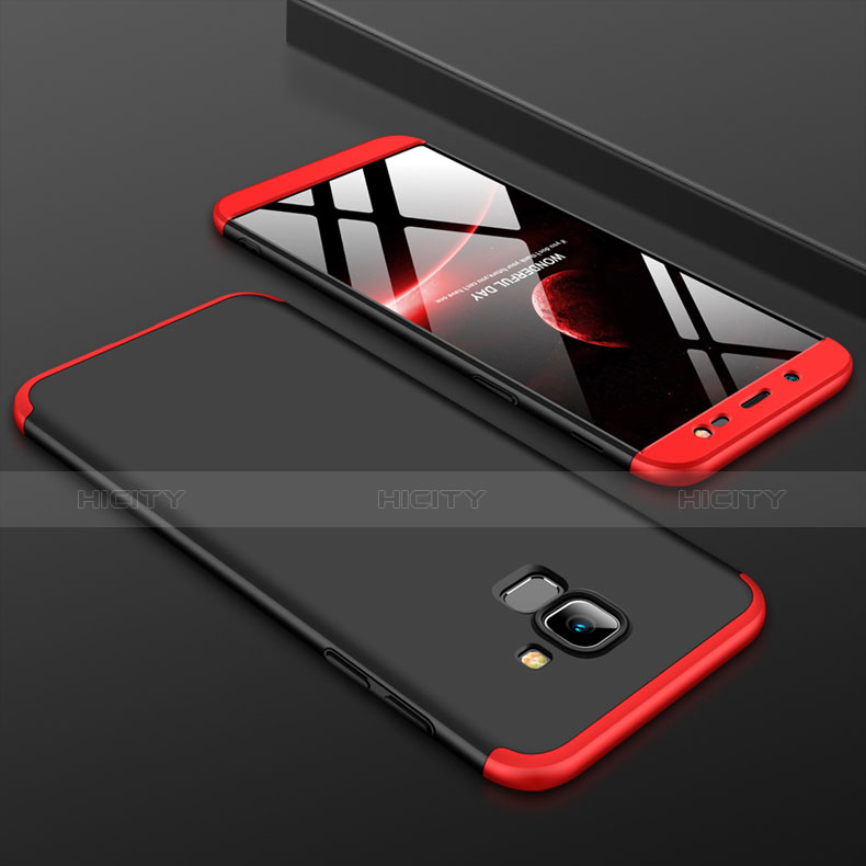 Coque Plastique Mat Protection Integrale 360 Degres Avant et Arriere Etui Housse pour Samsung Galaxy J6 (2018) J600F Rouge et Noir Plus