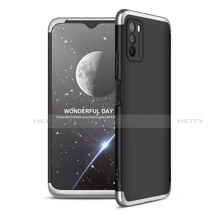 Coque Plastique Mat Protection Integrale 360 Degres Avant et Arriere Etui Housse pour Xiaomi Poco M3 Argent et Noir Plus