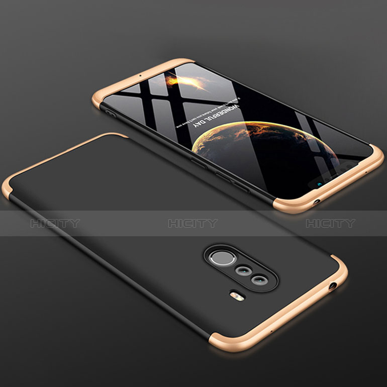 Coque Plastique Mat Protection Integrale 360 Degres Avant et Arriere Etui Housse pour Xiaomi Pocophone F1 Or et Noir Plus