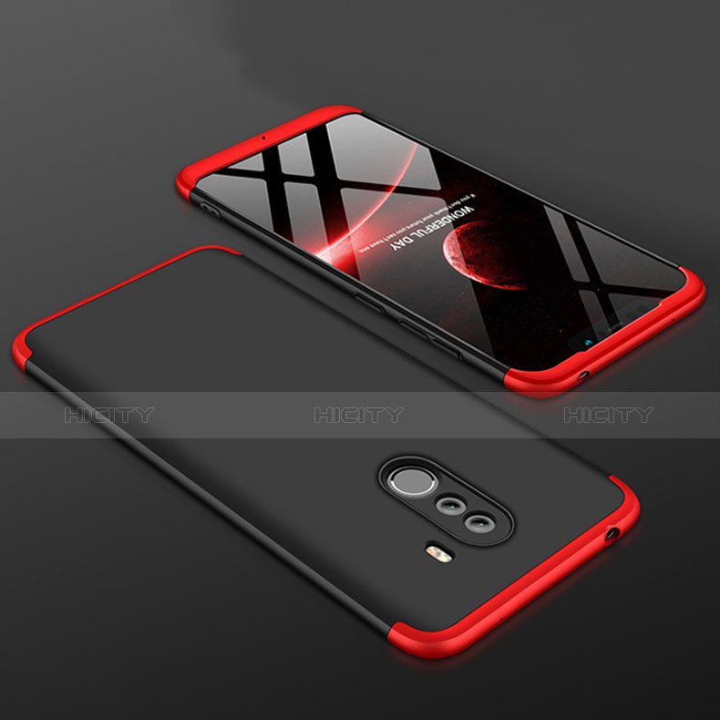 Coque Plastique Mat Protection Integrale 360 Degres Avant et Arriere Etui Housse pour Xiaomi Pocophone F1 Rouge et Noir Plus