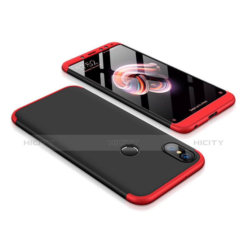 Coque Plastique Mat Protection Integrale 360 Degres Avant et Arriere Etui Housse pour Xiaomi Redmi Note 5 Rouge et Noir Plus