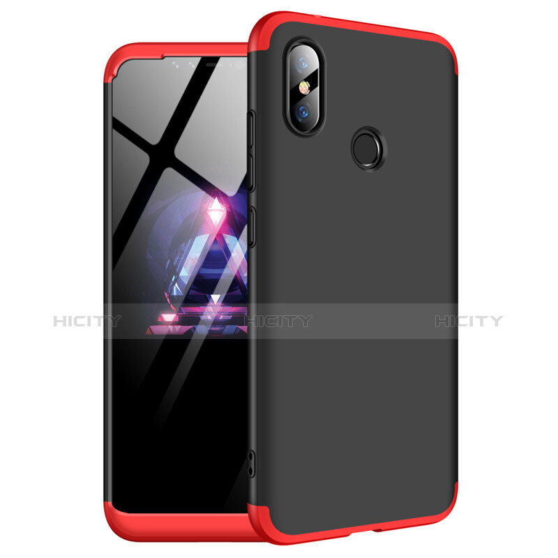 Coque Plastique Mat Protection Integrale 360 Degres Avant et Arriere Etui Housse pour Xiaomi Redmi Note 6 Pro Rouge et Noir Plus