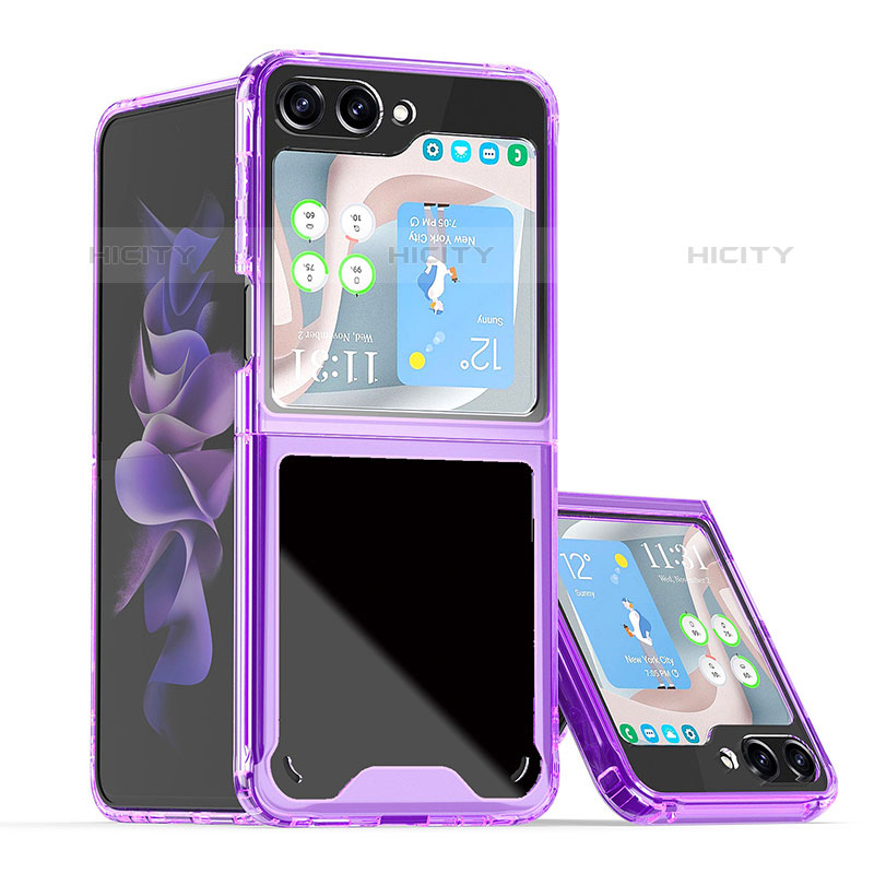 Coque Plastique Mat Protection Integrale 360 Degres Avant et Arriere Etui Housse QW1 pour Samsung Galaxy Z Flip5 5G Violet Plus