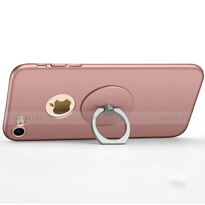 Coque Plastique Rigide avec Trou et Support Bague Anneau Mat et Support Bague Anneau pour Apple iPhone 8 Rose Plus