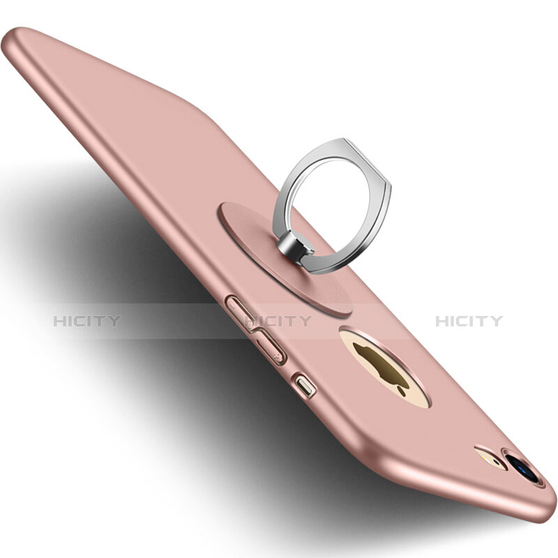 Coque Plastique Rigide avec Trou et Support Bague Anneau Mat et Support Bague Anneau pour Apple iPhone 8 Rose Plus