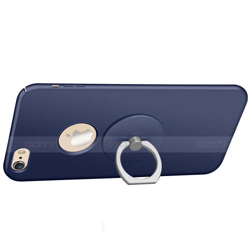 Coque Plastique Rigide avec Trou Mat et Support Bague Anneau pour Apple iPhone 6 Bleu Plus