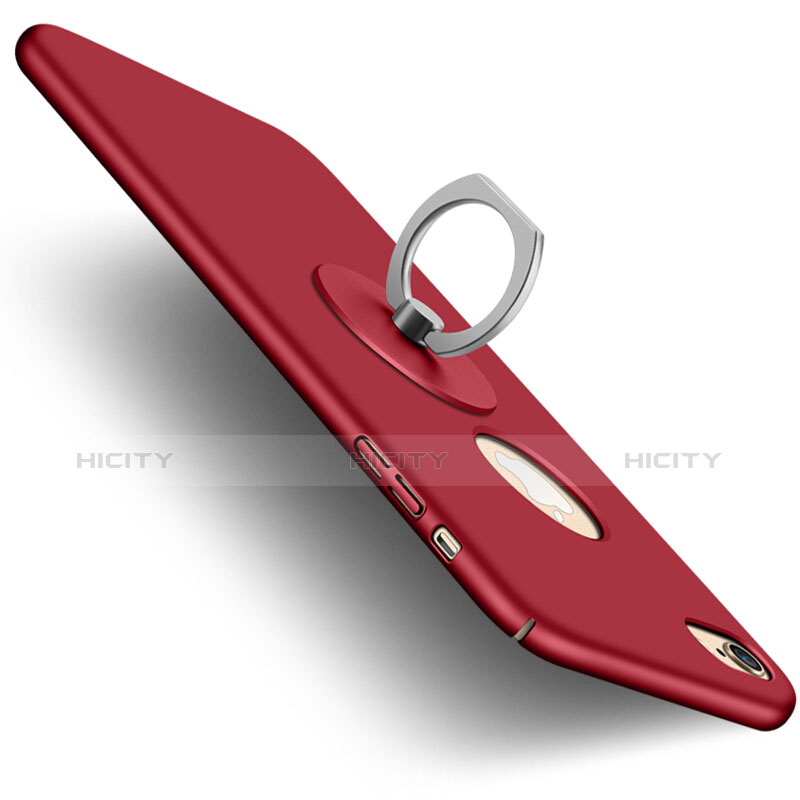 Coque Plastique Rigide avec Trou Mat et Support Bague Anneau pour Apple iPhone 6 Rouge Plus