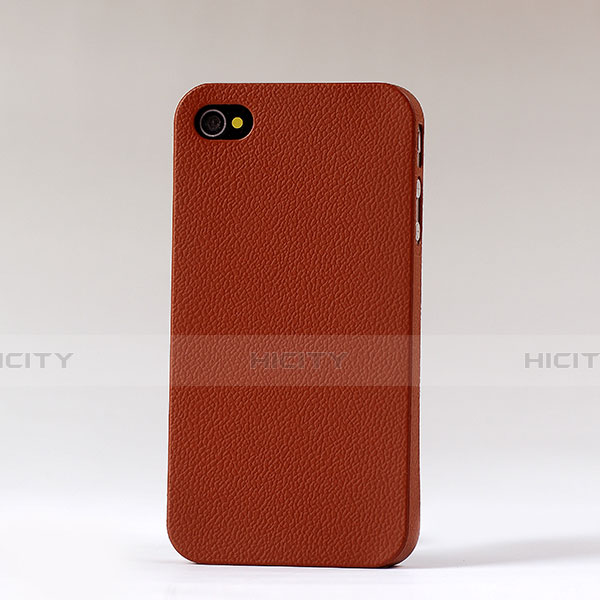 Coque Plastique Rigide Cuir pour Apple iPhone 4 Marron Plus