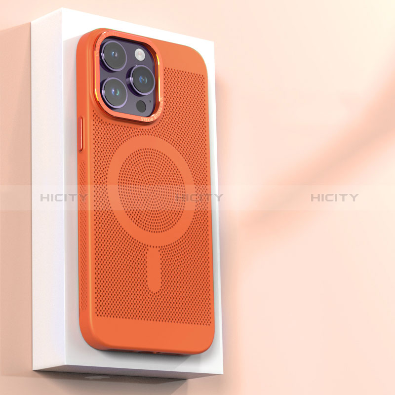 Coque Plastique Rigide Etui Housse Mailles Filet avec Mag-Safe Magnetic Magnetique pour Apple iPhone 13 Pro Orange Plus