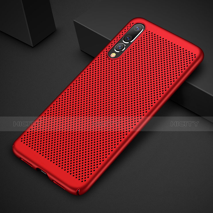 Coque Plastique Rigide Etui Housse Mailles Filet M01 pour Huawei P20 Pro Rouge Plus