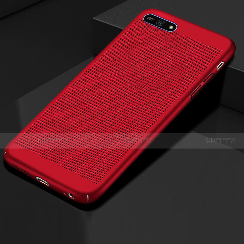 Coque Plastique Rigide Etui Housse Mailles Filet pour Huawei Honor 7A Rouge Plus