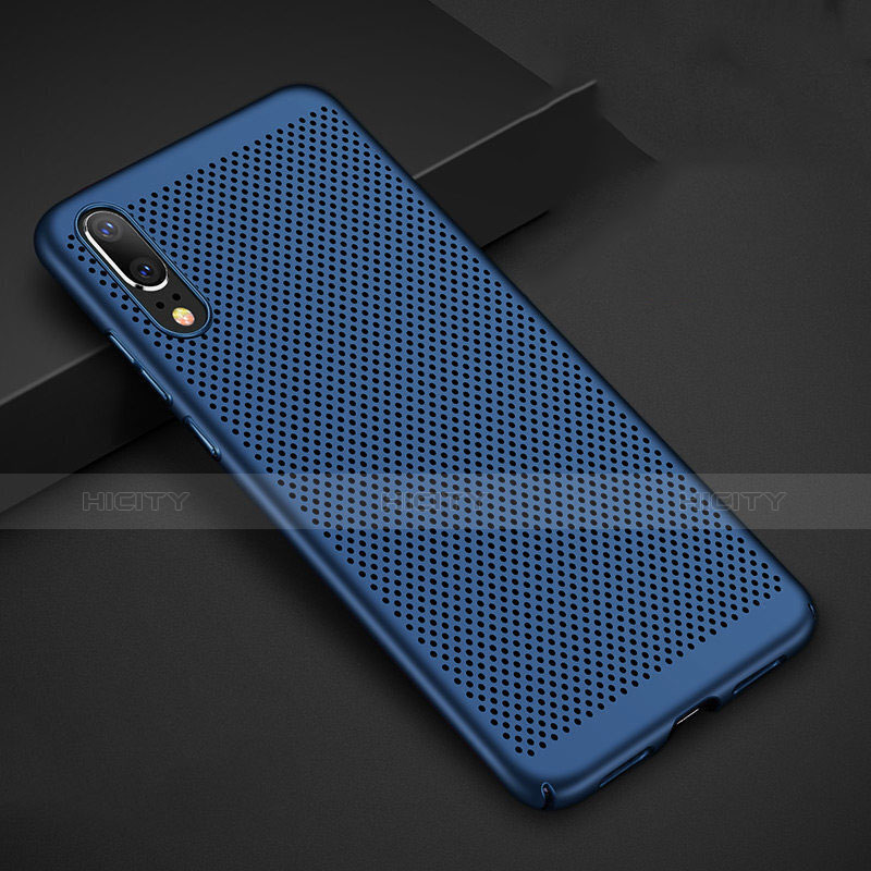 Coque Plastique Rigide Etui Housse Mailles Filet pour Huawei P20 Bleu Plus