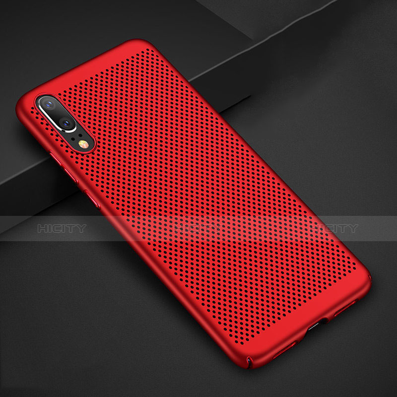 Coque Plastique Rigide Etui Housse Mailles Filet pour Huawei P20 Rouge Plus