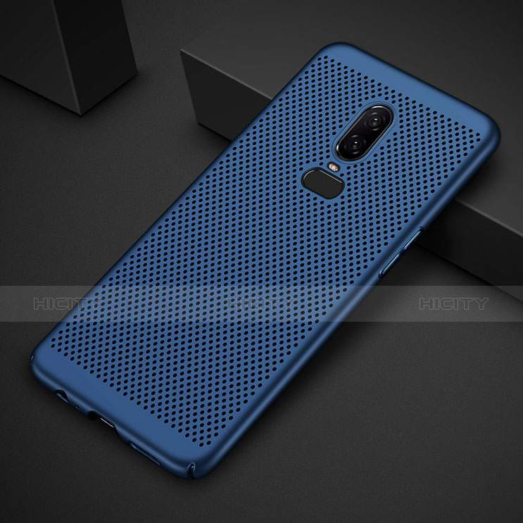 Coque Plastique Rigide Etui Housse Mailles Filet pour OnePlus 6 Bleu Plus