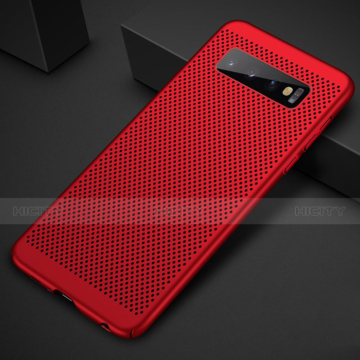 Coque Plastique Rigide Etui Housse Mailles Filet pour Samsung Galaxy S10 Rouge Plus