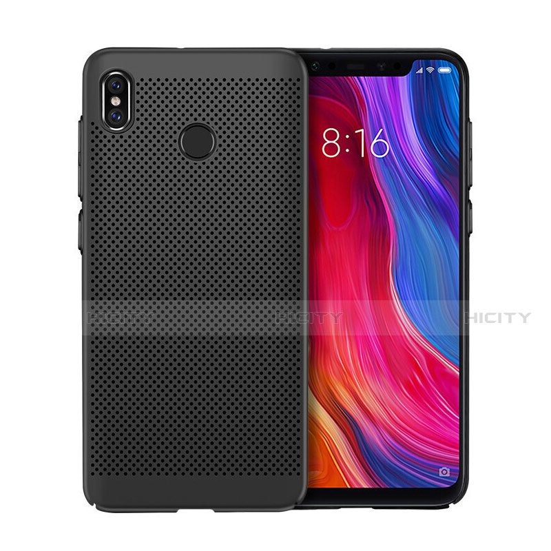 Coque Plastique Rigide Etui Housse Mailles Filet pour Xiaomi Mi 8 Noir Plus