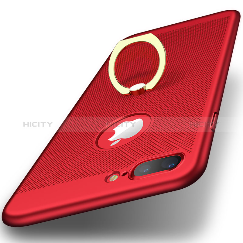 Coque Plastique Rigide Mailles Filet avec Support Bague Anneau pour Apple iPhone 8 Plus Rouge Plus