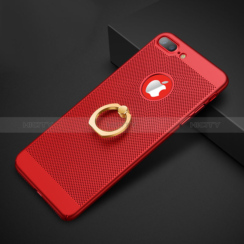 Coque Plastique Rigide Mailles Filet avec Support Bague Anneau pour Apple iPhone 8 Plus Rouge Plus