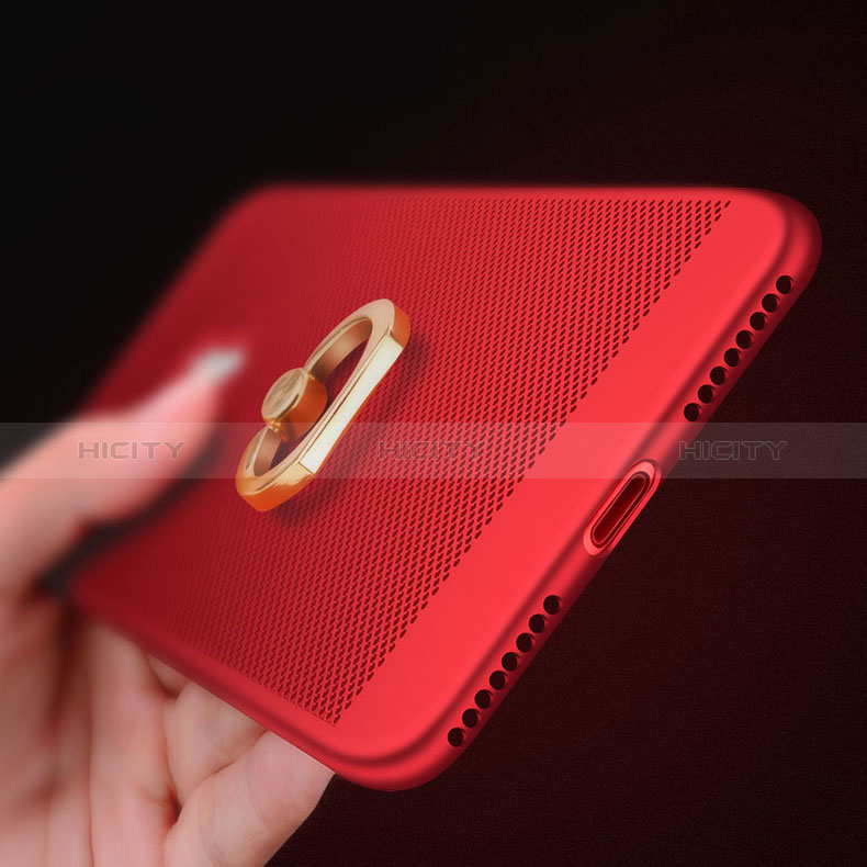 Coque Plastique Rigide Mailles Filet avec Support Bague Anneau pour Apple iPhone 8 Plus Rouge Plus