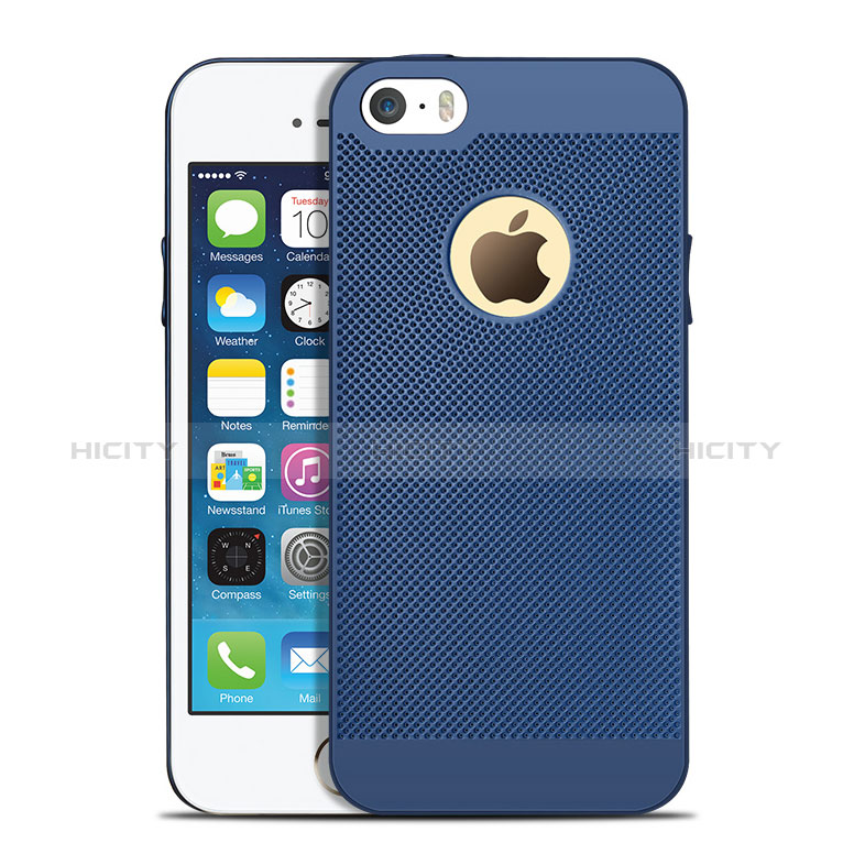 Coque Plastique Rigide Mailles Filet pour Apple iPhone 5S Bleu Plus