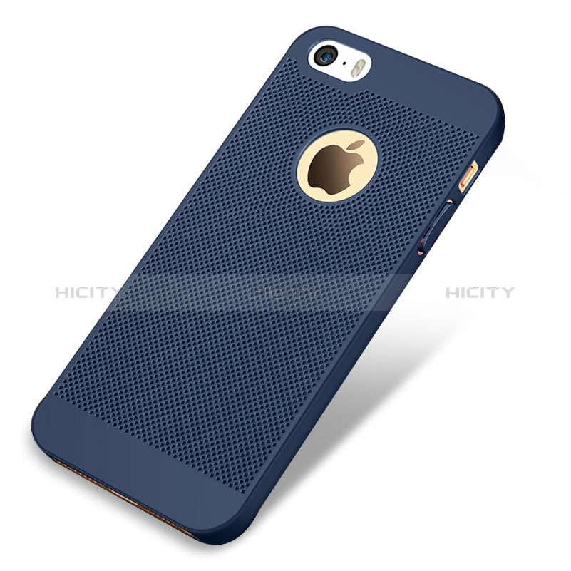 Coque Plastique Rigide Mailles Filet pour Apple iPhone 5S Bleu Plus