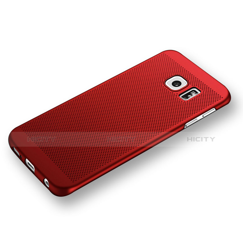 Coque Plastique Rigide Mailles Filet pour Samsung Galaxy S6 Edge SM-G925 Rouge Plus