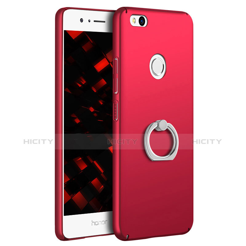 Coque Plastique Rigide Mat avec Support Bague Anneau A03 pour Huawei GR3 (2017) Rouge Plus