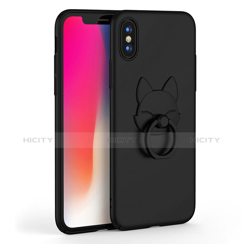 Coque Plastique Rigide Mat avec Support Bague Anneau C01 pour Apple iPhone Xs Noir Plus