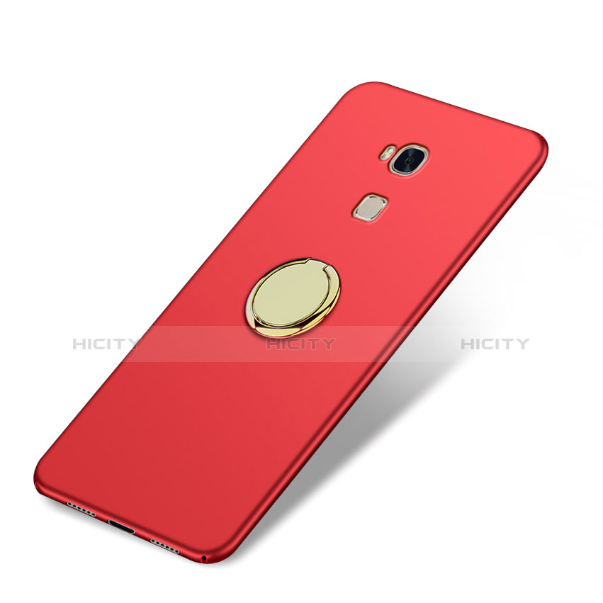 Coque Plastique Rigide Mat avec Support Bague Anneau pour Huawei Honor Play 5X Rouge Plus