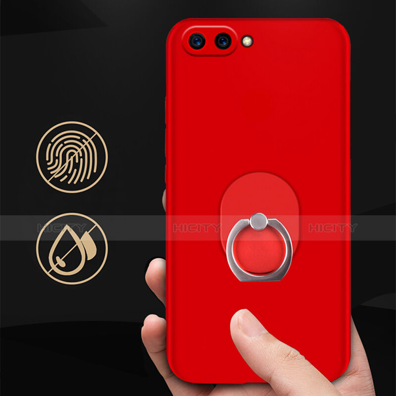 Coque Plastique Rigide Mat avec Support Bague Anneau pour Huawei Honor V10 Rouge Plus