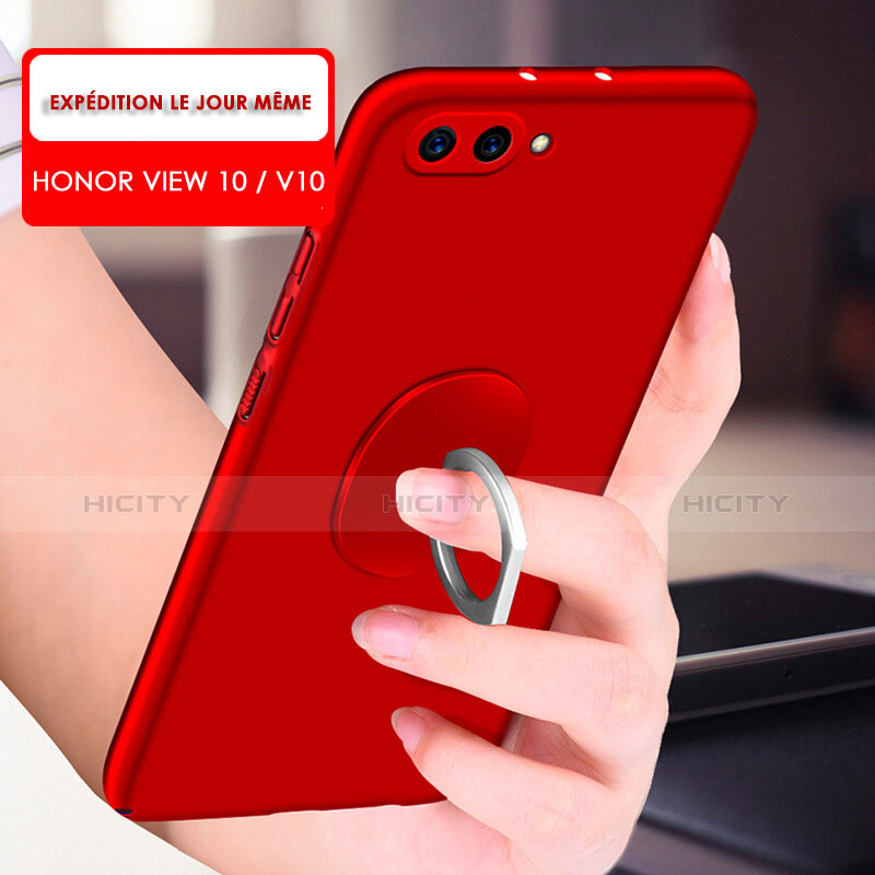 Coque Plastique Rigide Mat avec Support Bague Anneau pour Huawei Honor V10 Rouge Plus