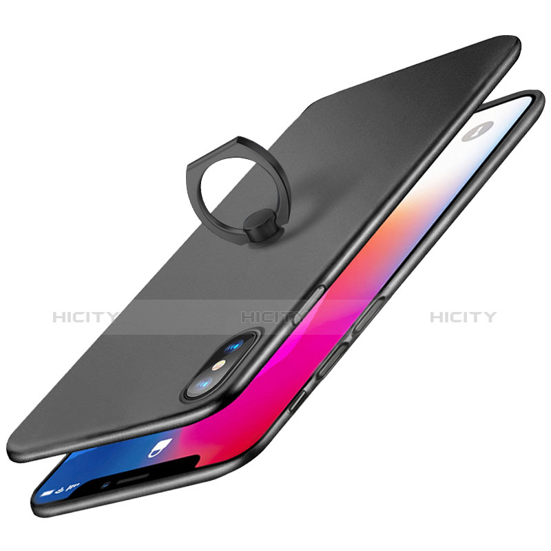 Coque Plastique Rigide Mat avec Support Bague Anneau Q02 pour Apple iPhone X Noir Plus