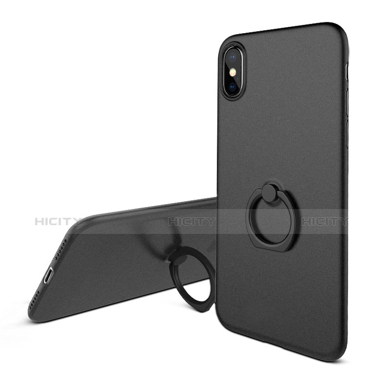 Coque Plastique Rigide Mat avec Support Bague Anneau Q02 pour Apple iPhone X Noir Plus