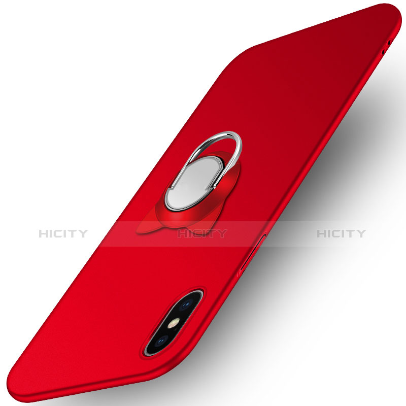 Coque Plastique Rigide Mat avec Support Bague Anneau R03 pour Apple iPhone X Rouge Plus