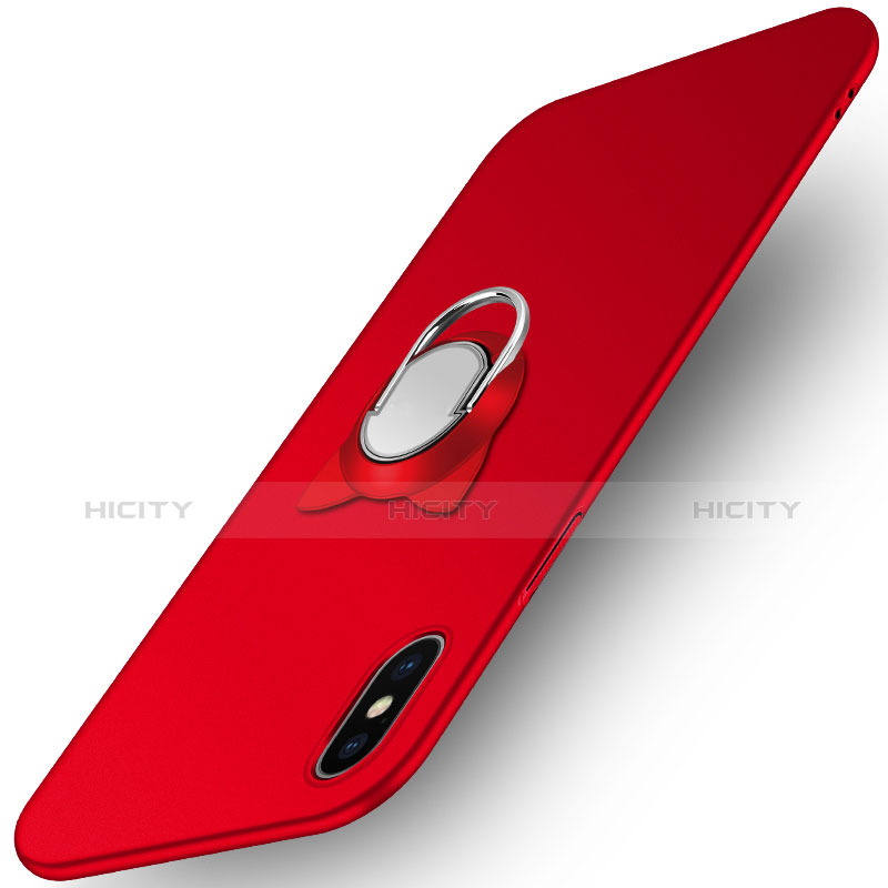 Coque Plastique Rigide Mat avec Support Bague Anneau R03 pour Apple iPhone Xs Rouge Plus